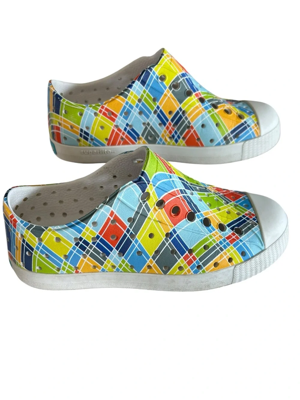 Native Kids Jefferson Sugarlite Rainbow Multi-Plaid Print Slip On Shoes Size C11